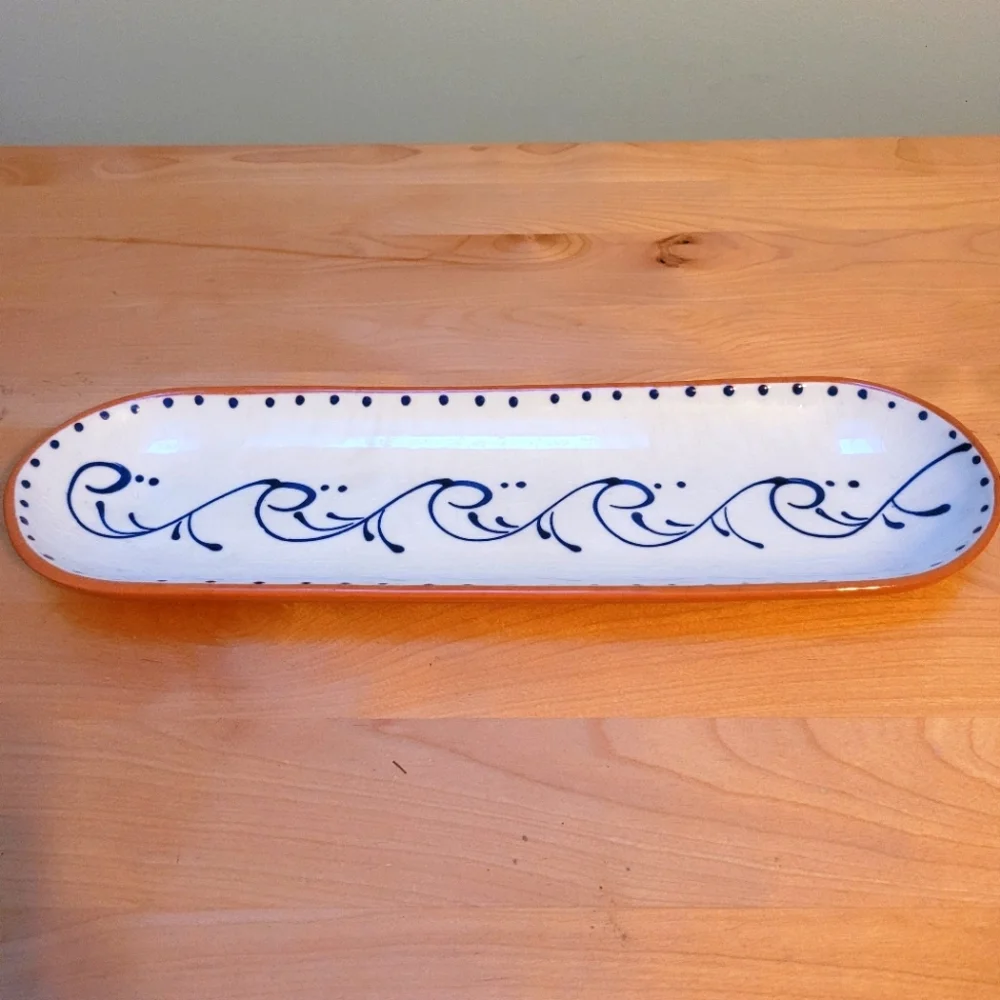 CRATE & BARREL | White with Blue Enamel Pottery Dish